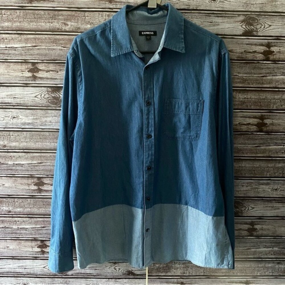 Express Women's Chambray Long-Sleeved Button-Down Top Size L